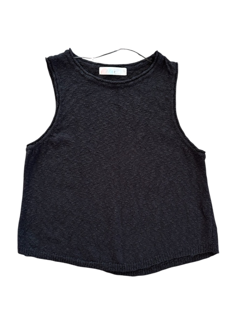 Free People | Women’s Black Sleeveless Rolled Crewneck Textured Knit Tank Top M
